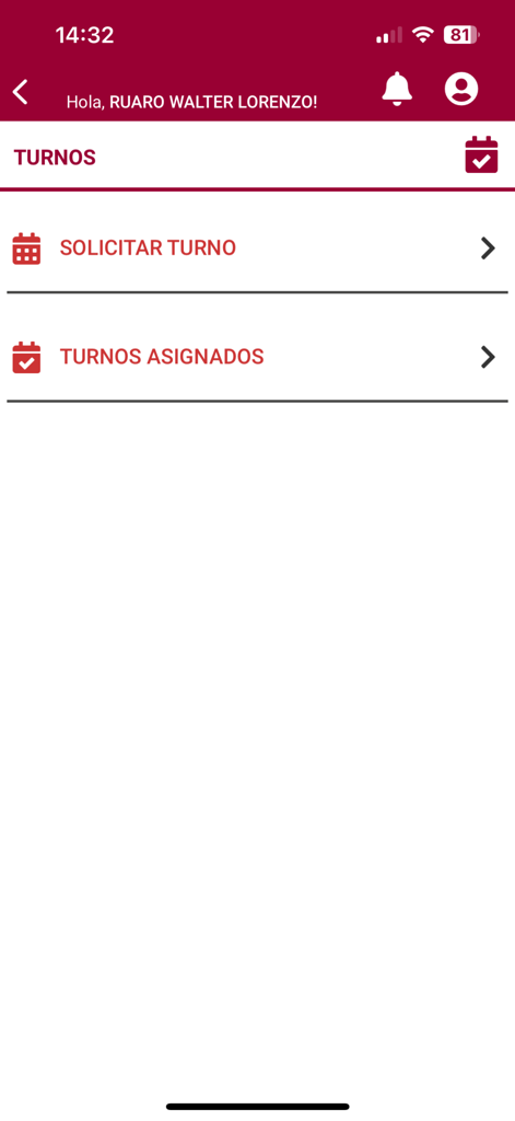 Mi Penta Virtual - Interfaz de la app Mi Penta Virtual que muestra la sección de citas médicas con opciones para solicitar o ver turnos asignados.