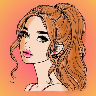 realistic girl with a ponytail on her hair and lips