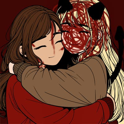 realistic two girls hugging