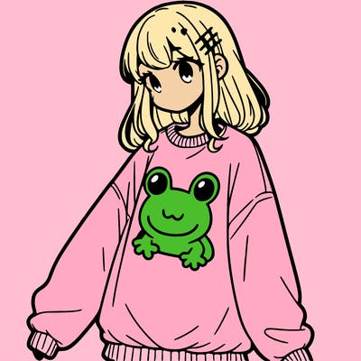 girl wearing frogging sweatshirt