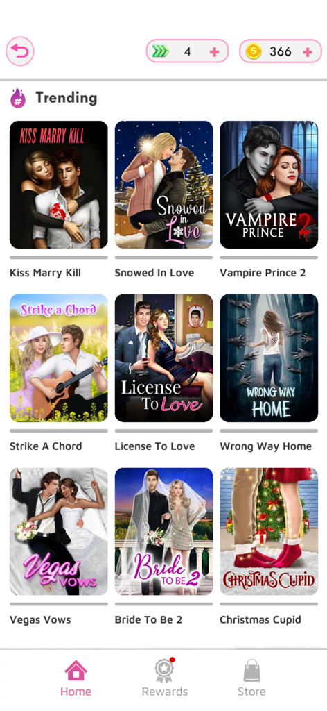 Decisions Choose Your Storyアプリのメニューにあるトレンドのストーリータイトルとカバー