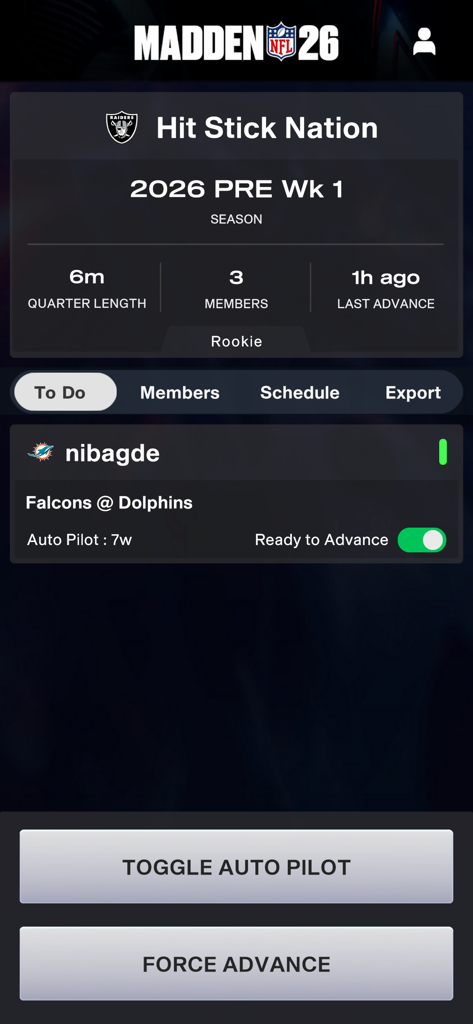 Madden NFL 26 Companion - Dashboard of the Madden NFL 26 Companion app showing franchise mode league stats and management tools