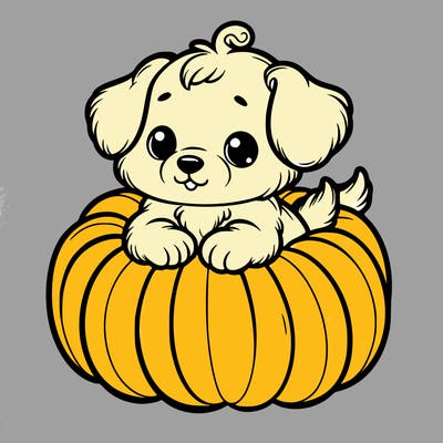 cute little puppy in a pumpkin