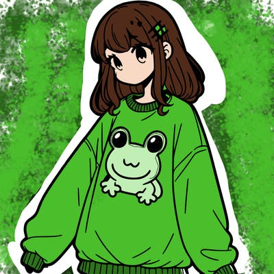 girl wearing frogging sweatshirt