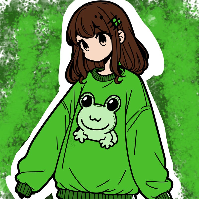 girl wearing frogging sweatshirt