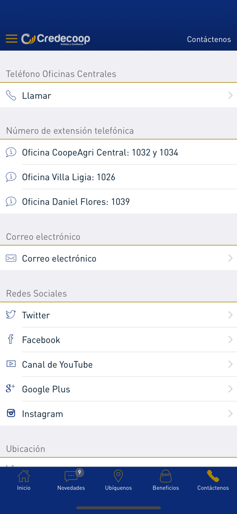 Credecoop en Línea - Información de contacto y enlaces de redes sociales para la aplicación Credecoop en Línea