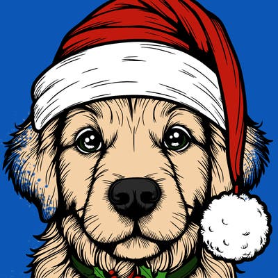 realistic dog with a christmas hat