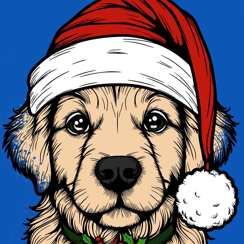 realistic dog with a christmas hat