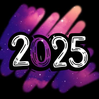 one line scrawled numbers sketch design “2025”