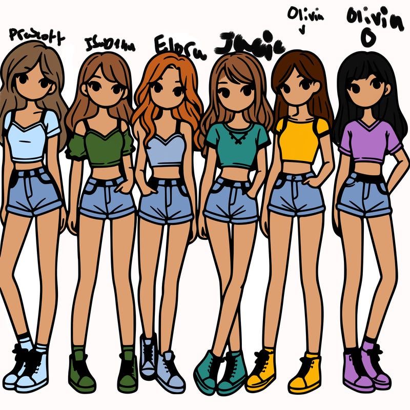 a group of girls wearing crop tops and shorts