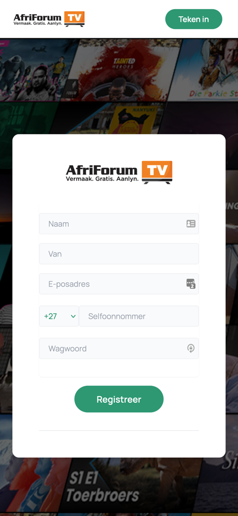 AfriForumTV - AfriForumTV registration screen with sign up form