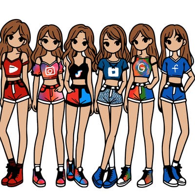 a group of girls wearing crop tops and shorts