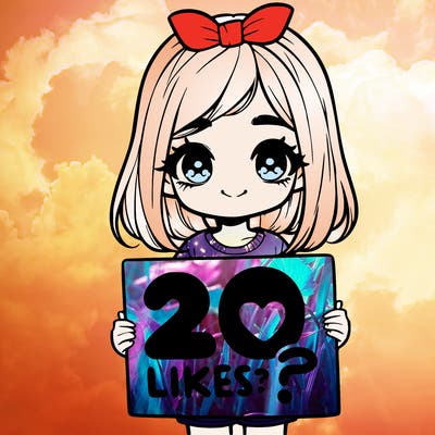 cute realistic girl holding a sign that says 20 likes?