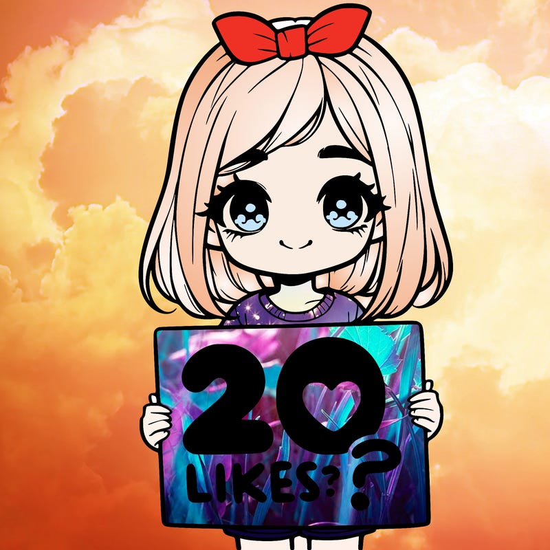cute realistic girl holding a sign that says 20 likes?