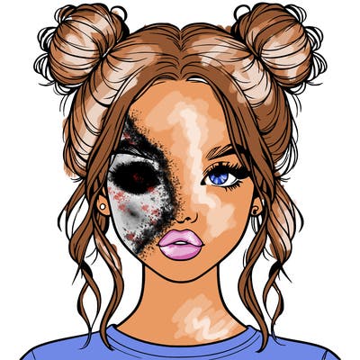 realistic girl with two buns in hair and lips