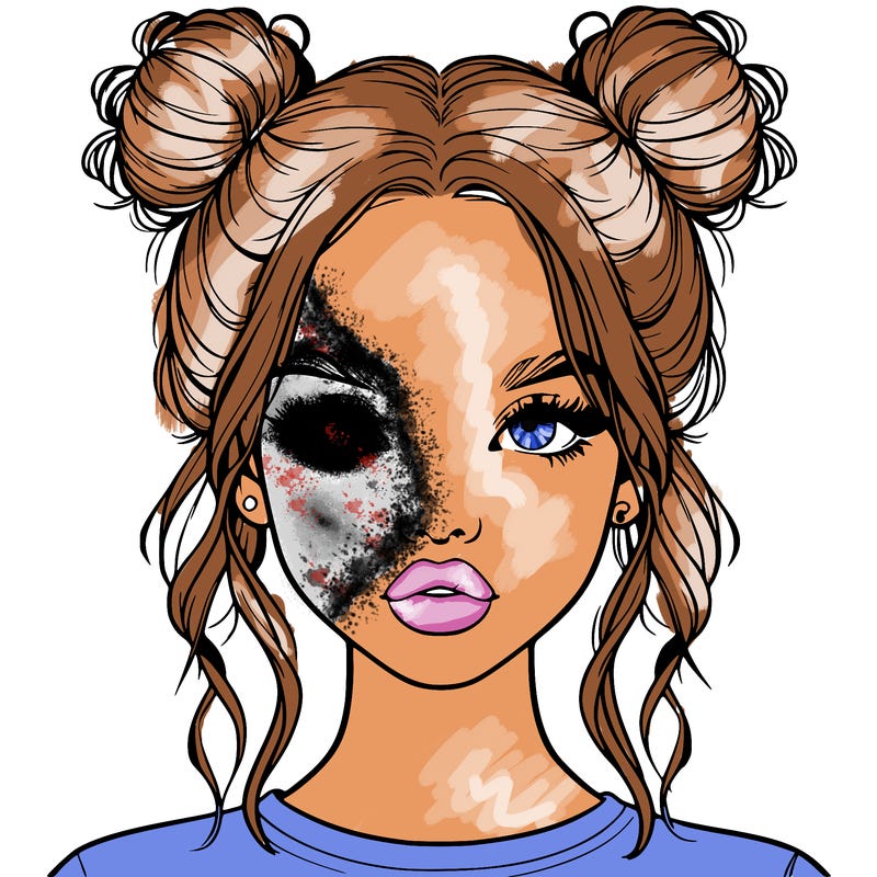 realistic girl with two buns in hair and lips