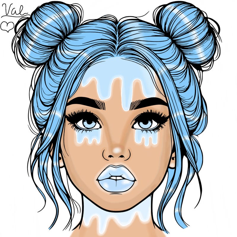 realistic girl with two buns on her hair and lips