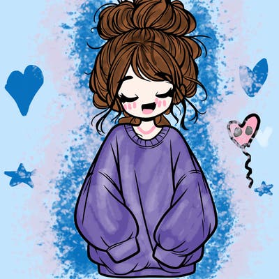 girl with baggy sweatshirt and messy bun