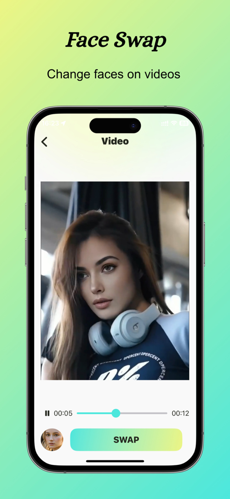 FaceMorpher - AI Swap Videos - Interface of FaceMorpher app demonstrating the AI video face swap feature