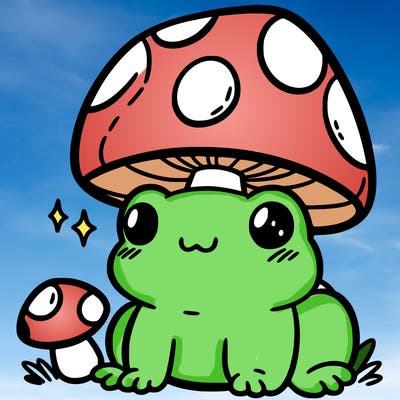 a cute frog with a mushroom hat