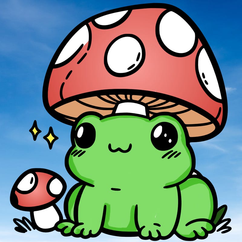 a cute frog with a mushroom hat