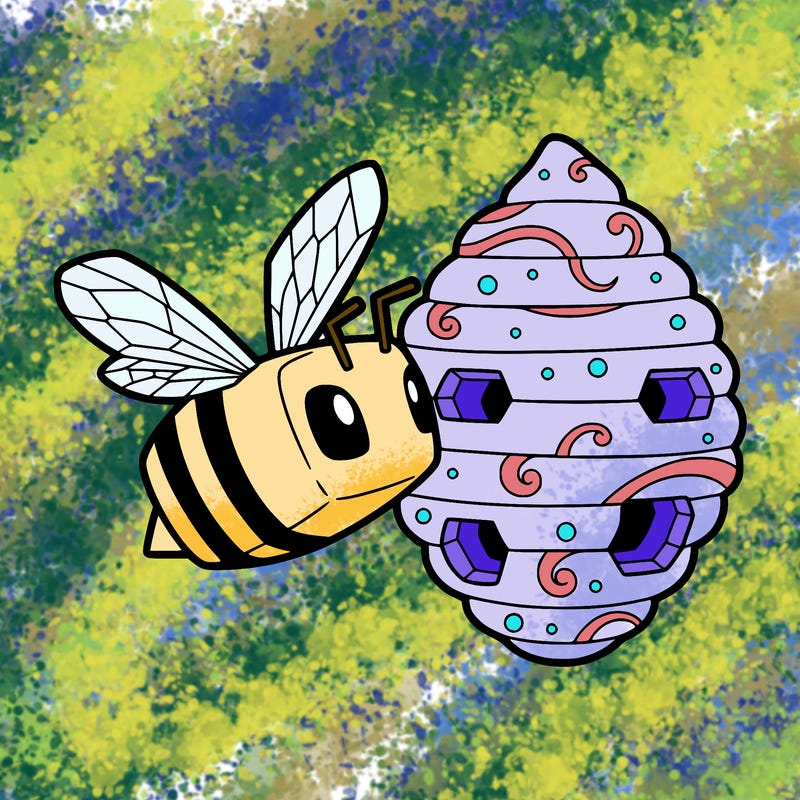 a minecraft bee next to a hive