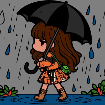 girl in rain with unbrella