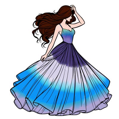 realistic woman with dress flowing in the wind