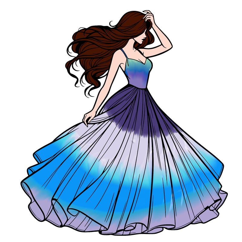 realistic woman with dress flowing in the wind