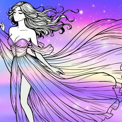 realistic woman in dress flowing the the wind