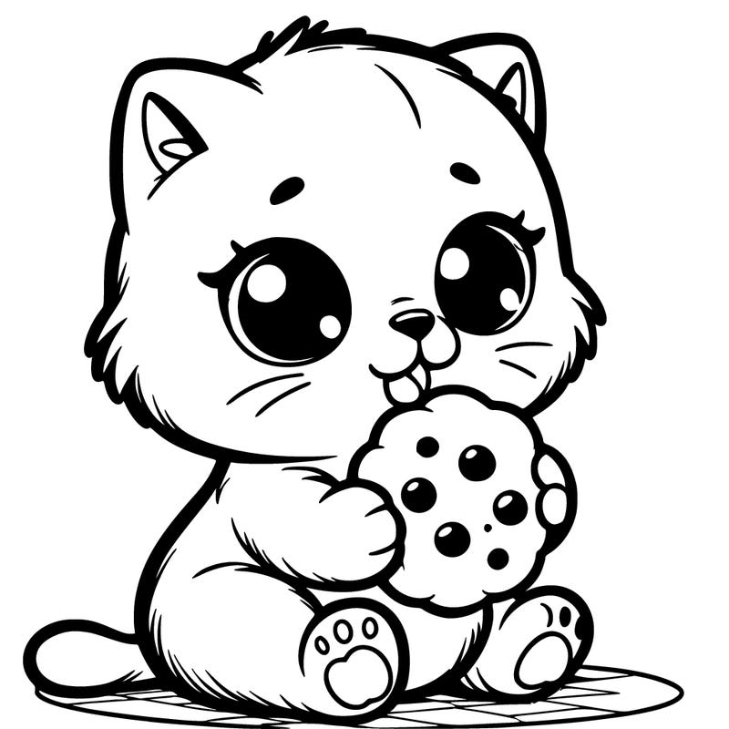 kitten eating cookie