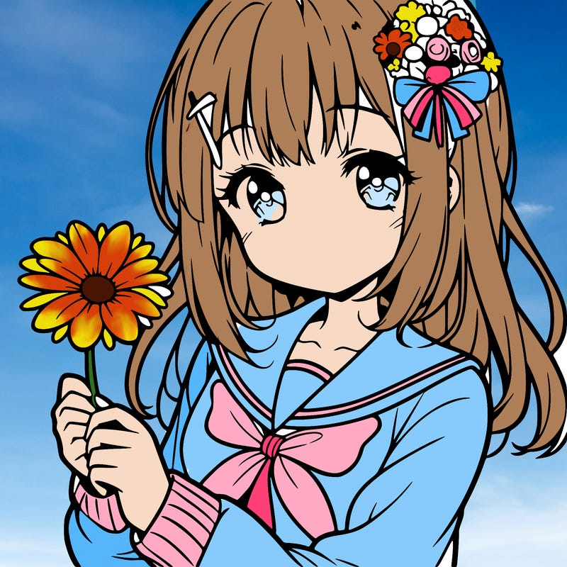 anime girl holding a flower