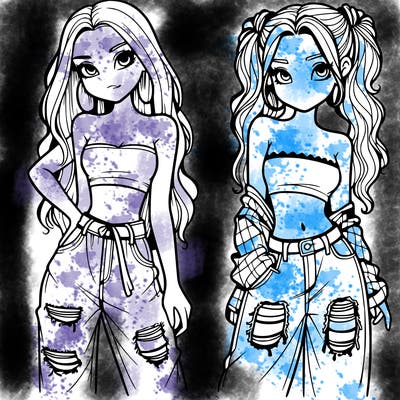 2 girls in crop tops and baggy jeans ripped