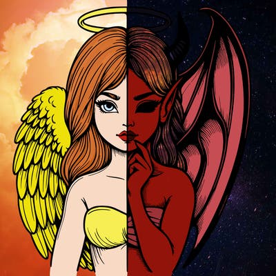 realistic angel half demon