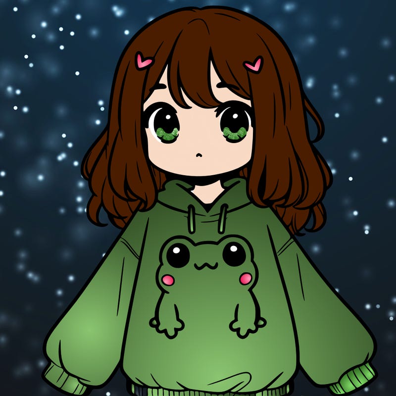 girl wearing frogging sweatshirt