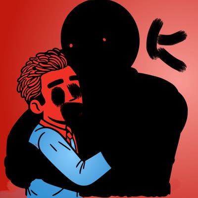 green human, him and his boyfriend hugging