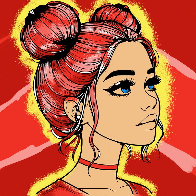 realistic girl with buns on the top of her head