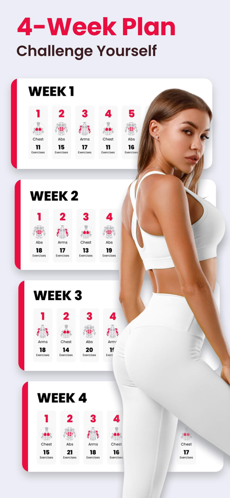 a four week workout plan schedule for women targeting chest abs and arms