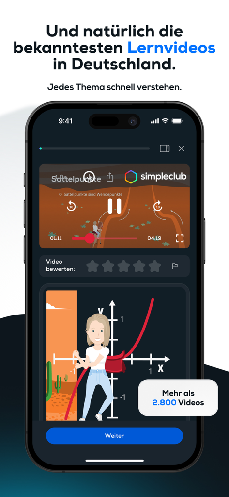 Screenshot der simpleclub App-Oberfläche mit einer Lernvideo-Lektion über mathematische Graphen