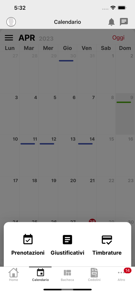 HR INAZ - HR INAZ mobile application displaying a monthly calendar for attendance and bookings.