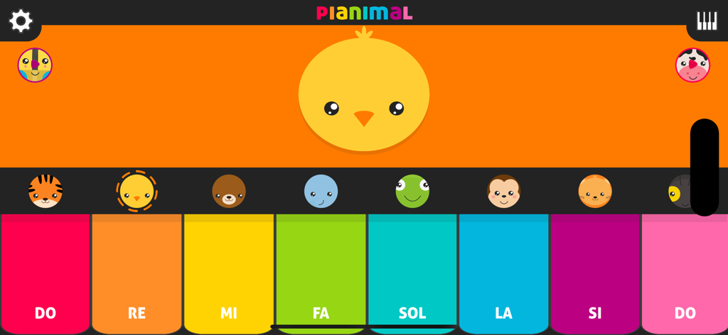 Pianimal Wild - Colorful piano interface for toddlers with animal icons and musical notes