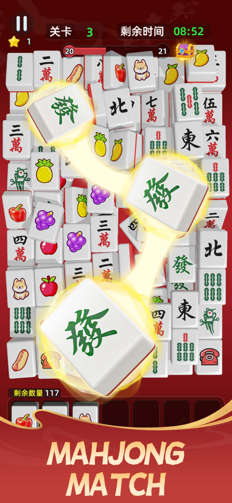 Mahjong Charm : Tiles Puzzle - Mahjong Charm Tiles Puzzle game screen showing three matching tiles being selected