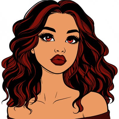 realistic girl with wavy hair and lips