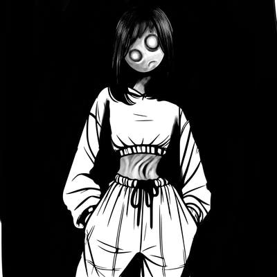 realistic girl faceless with baggy pants and a crop top