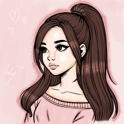 realistic girl with a high ponytail