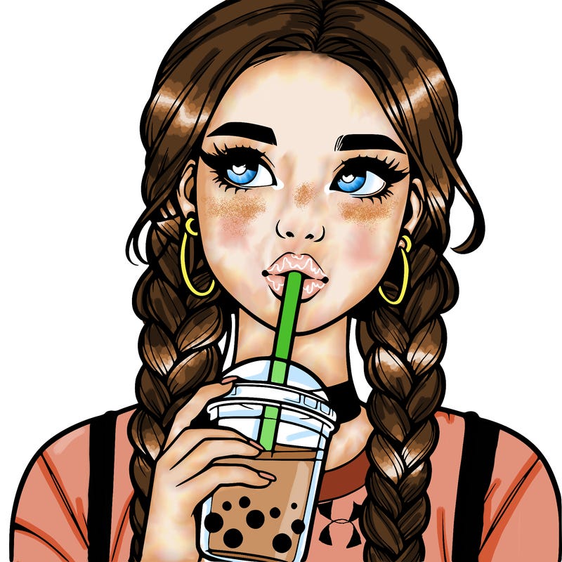 realistic girl with braided hair drinking boba