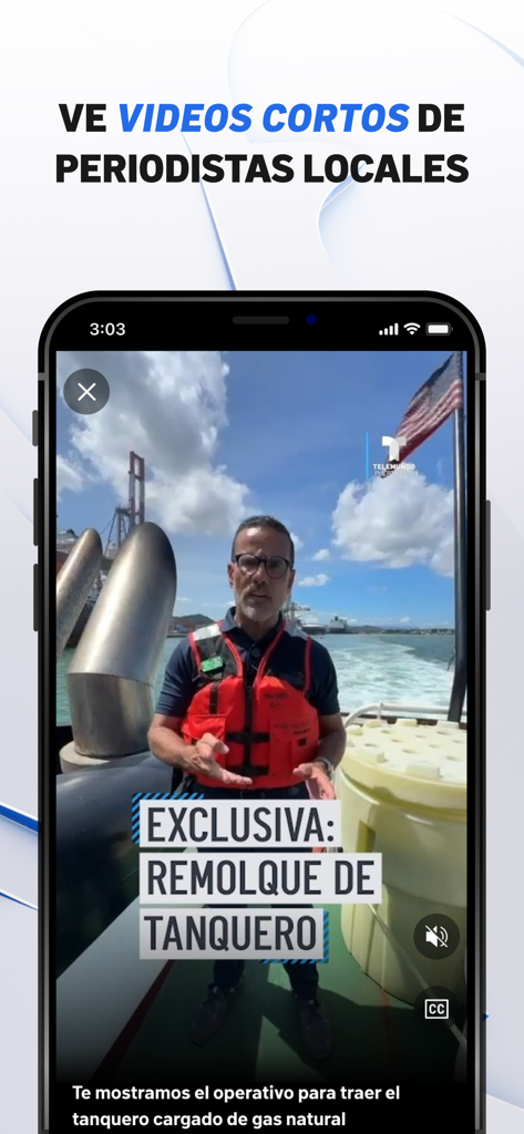 Interfaz de la app Telemundo Puerto Rico mostrando videos cortos de noticias locales