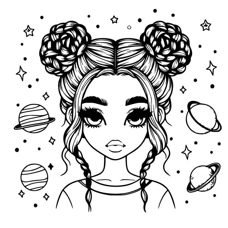 girl with braids and space buns realistic