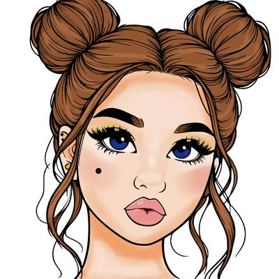 realistic girl with two buns on her hair and lips