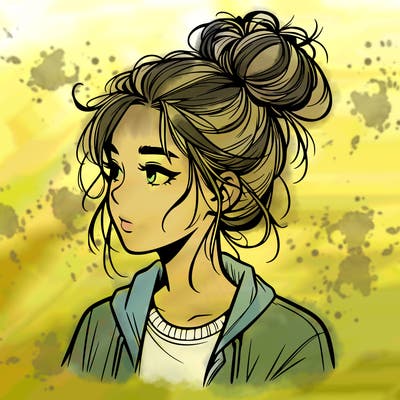 realistic teenage girl with a messy bun